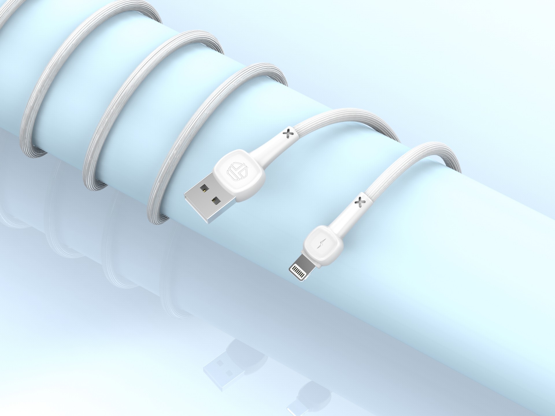 Techancy USB-Lightning Data Cable White TB1660, Macaron 2.4a Fast Charging, 1.2m Length, Compatible