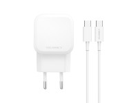 Cargador r�pido blanco Techancy TA2813 de 43 W, con dos puertos PD y USB, cable USB-C a USB-C de 1 m