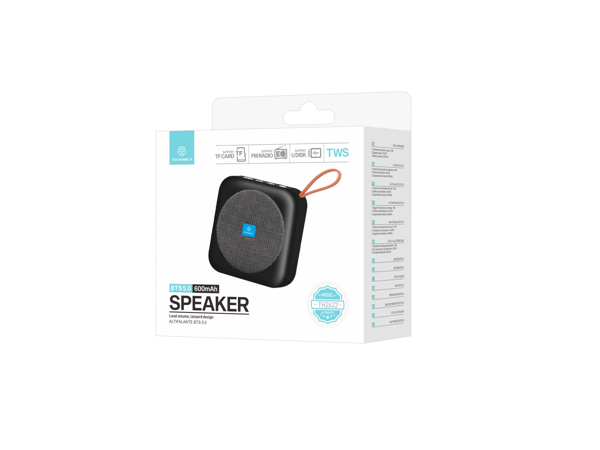Altavoz Bluetooth Techancy TH2622 negro, tamaño portátil y compacto, compatible con TF/FM/USB/TWS, s