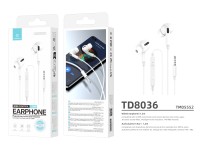 Techancy Auricular Com Fios Branco TD8036 , Microfone Integrado, 3,5 Mm, Compatível Com Smartphones Techancy Auricular Com Fios Branco TD8036 , Microfone Integrado, 3,5 Mm, Compatível Com Smartphones
