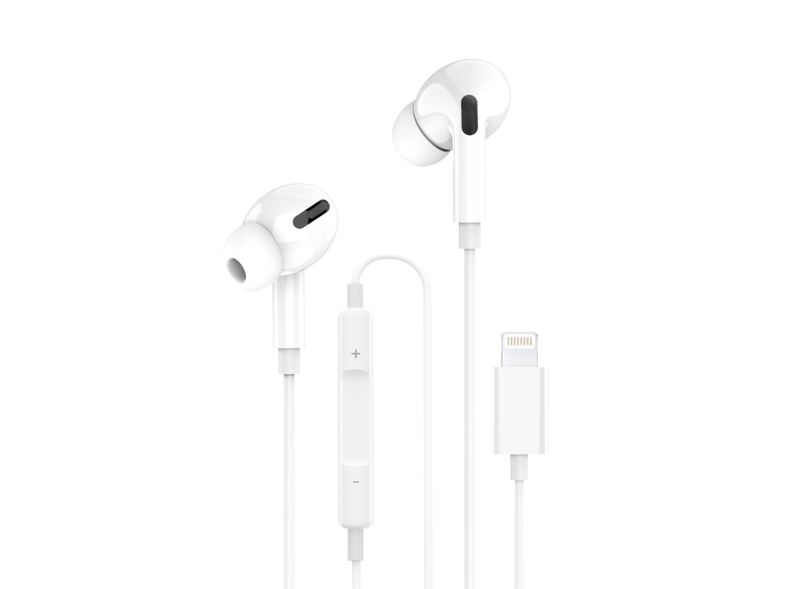 Techancy Auscultadores Intra-Auriculares Com Fios Brancos TD8038 Com Conetor Lightning, Microfone In