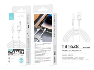 Techancy White Data Cable TB1628, USB to Lightning Fast Charging Cable, 3M/2.4A, Compatible with iPh