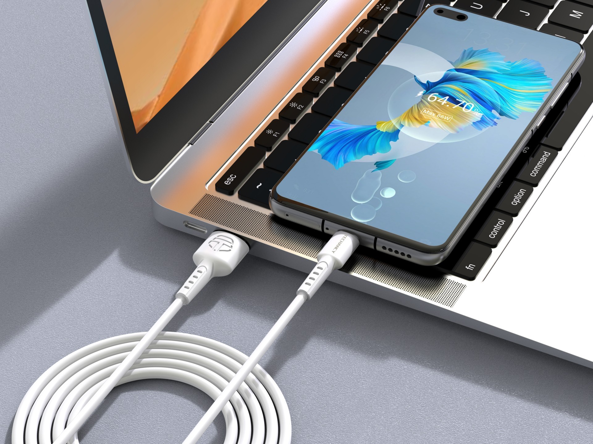 Cable de datos Techancy TB1629 blanco, cable de carga rápida USB a micro USB, 3 m/2,4 A, compatible
