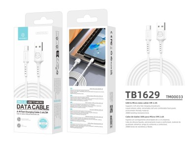 Cable de datos Techancy TB1629 blanco, cable de carga r�pida USB a micro USB, 3 m/2,4 A, compatible 