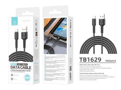Cable de datos Techancy TB1629, negro, cable de carga r�pida USB a micro USB, 3 m/2,4 A, compatible 