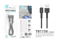 Techancy USB Data Cable - IP7/8/X/11-14, TB1738 1M 2.4A Fast Charging, Data Transfer, Black
