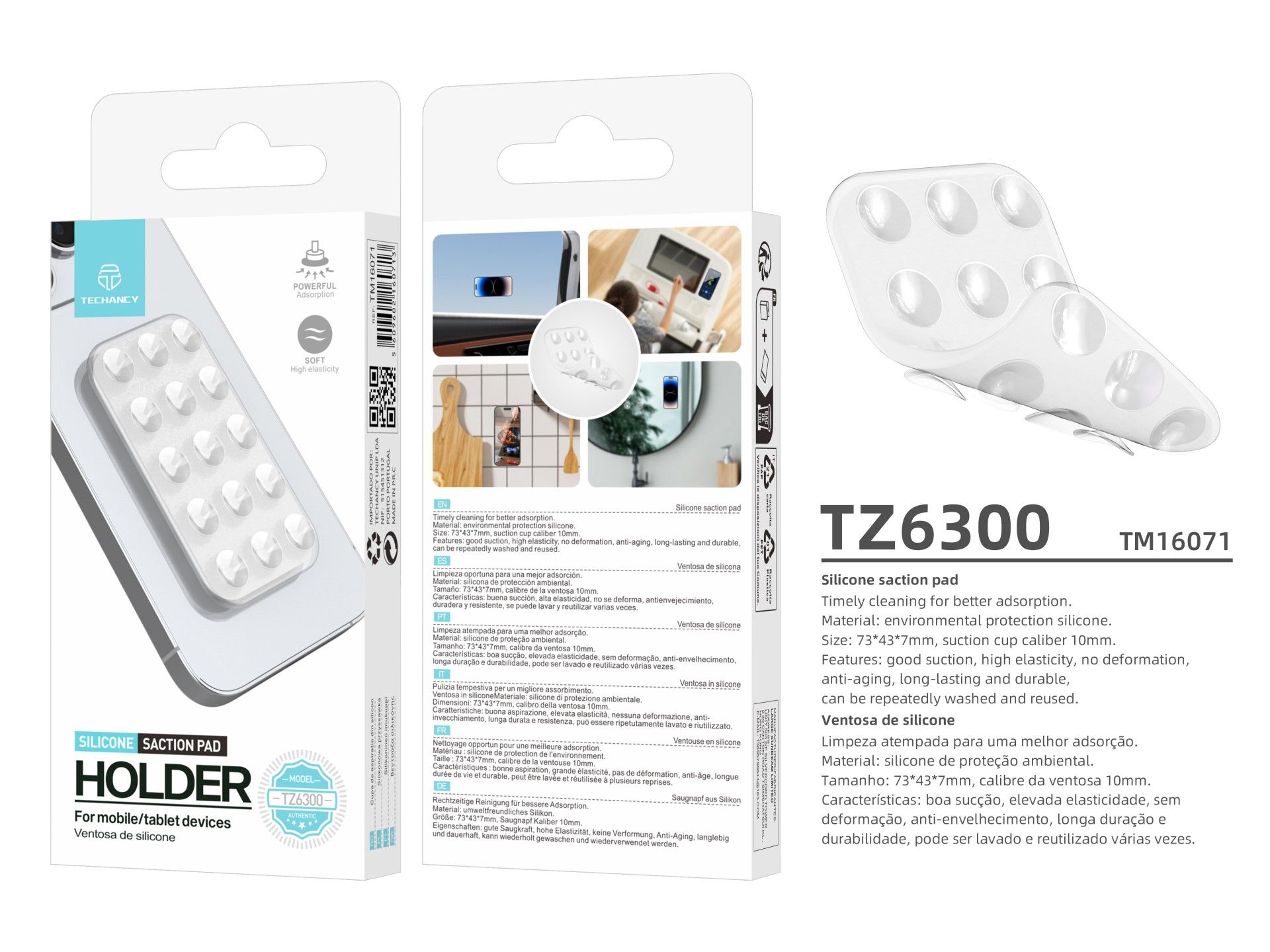 Techancy Suporte Para Telemóvel Com Ventosa De Silicone TZ6300, Forte Adsorção, Pode Ser Lavado E Re