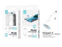 Cargador de coche Techancy TC6411 blanco, carga rápida PD+QC de 18 W, compatible con iPhone, Samsung Cargador de coche Techancy TC6411 blanco, carga rápida PD+QC de 18 W, compatible con iPhone, Samsung