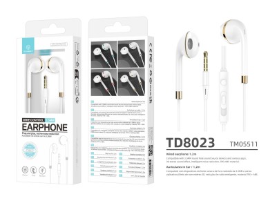 Techancy TD8023 wired headset, 3.5mm plug, in-line control, HD microphone, 1.2m cable. Techancy TD8023 wired headset, 3.5mm plug, in-line control, HD microphone, 1.2m cable.