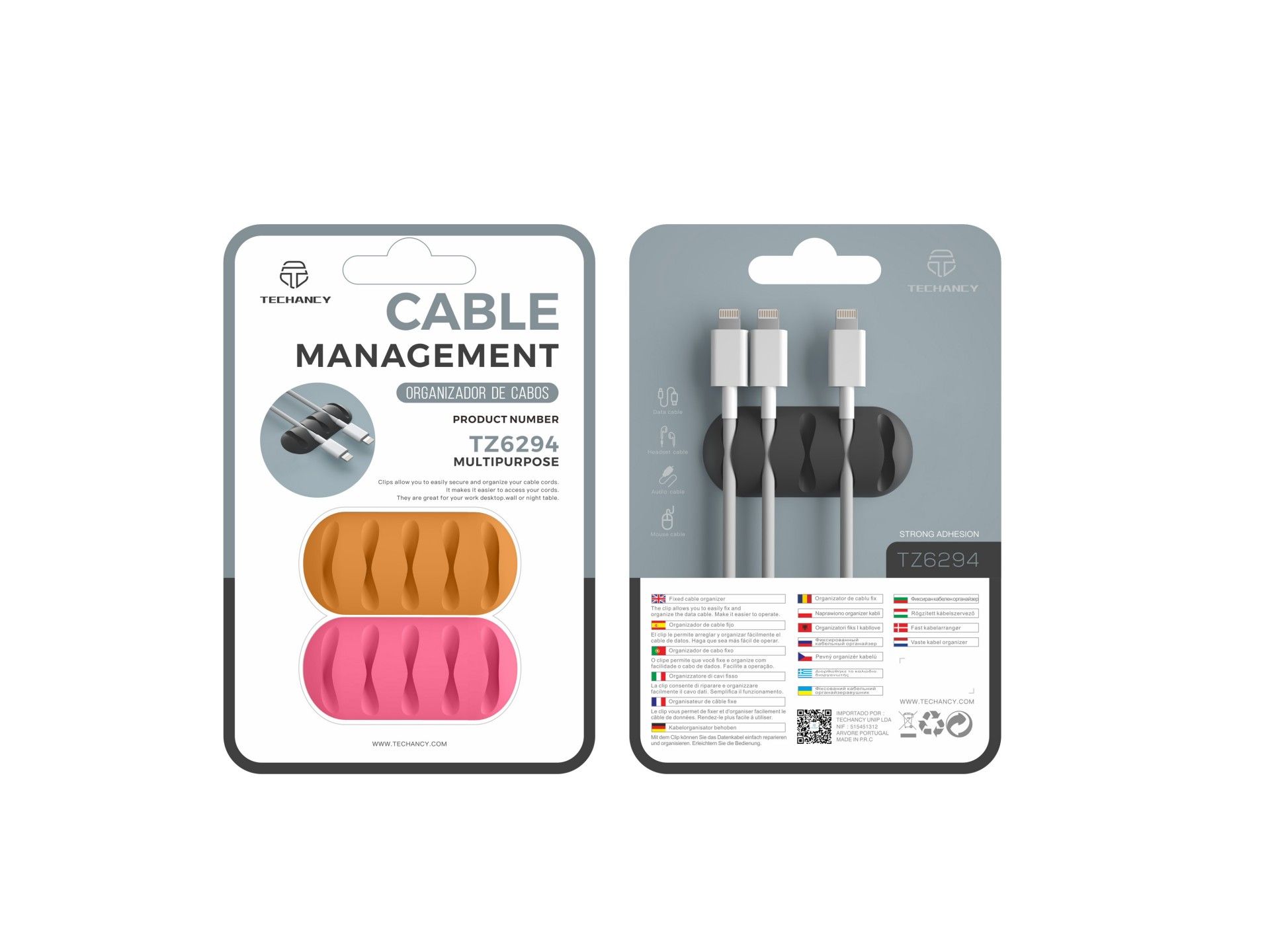 Soporte para cables Techancy, TZ6294, 2 unidades, organizador de cables, naranja + rosa