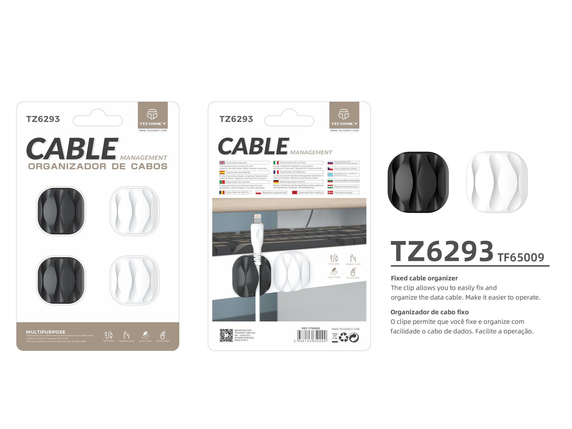 Techancy TZ6293 Cable Support, 4-Pack, Cable Organizer, Black & White