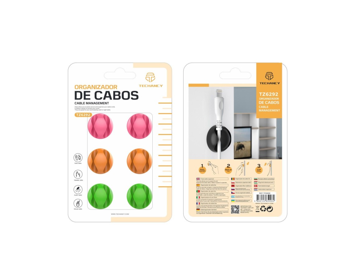 Techancy cable support, TZ6292, pack of 6, cable organizer, orange + pink