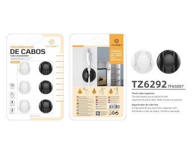 Techancy TZ6292 Cable Support, Pack of 6, Cable Organizer, Black and White