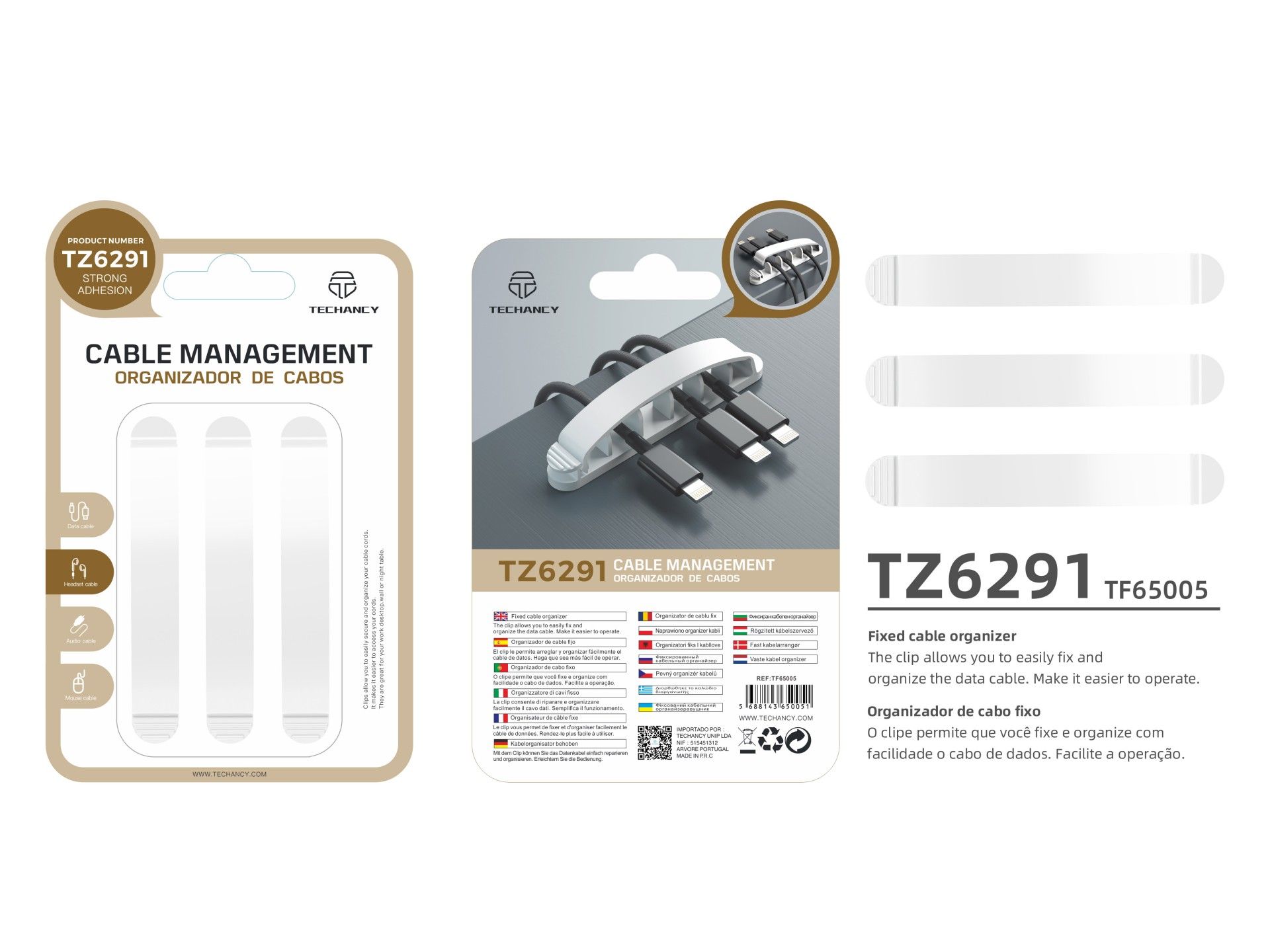 Suporte para cabos Techancy, TZ6291, embalagem com 3 unidades, prático para abrir e fechar para guar