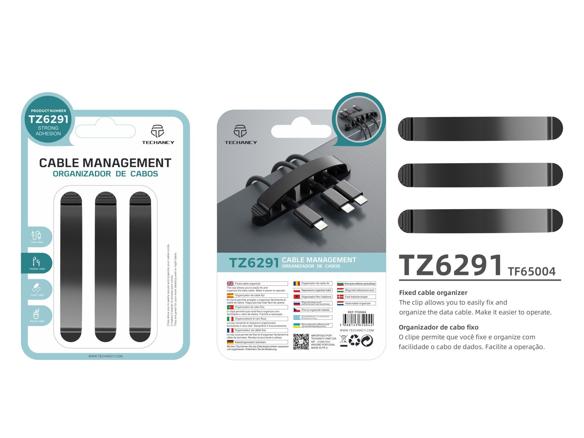 Suporte para cabos Techancy, TZ6291, embalagem com 3 unidades, prático para abrir e fechar para guar