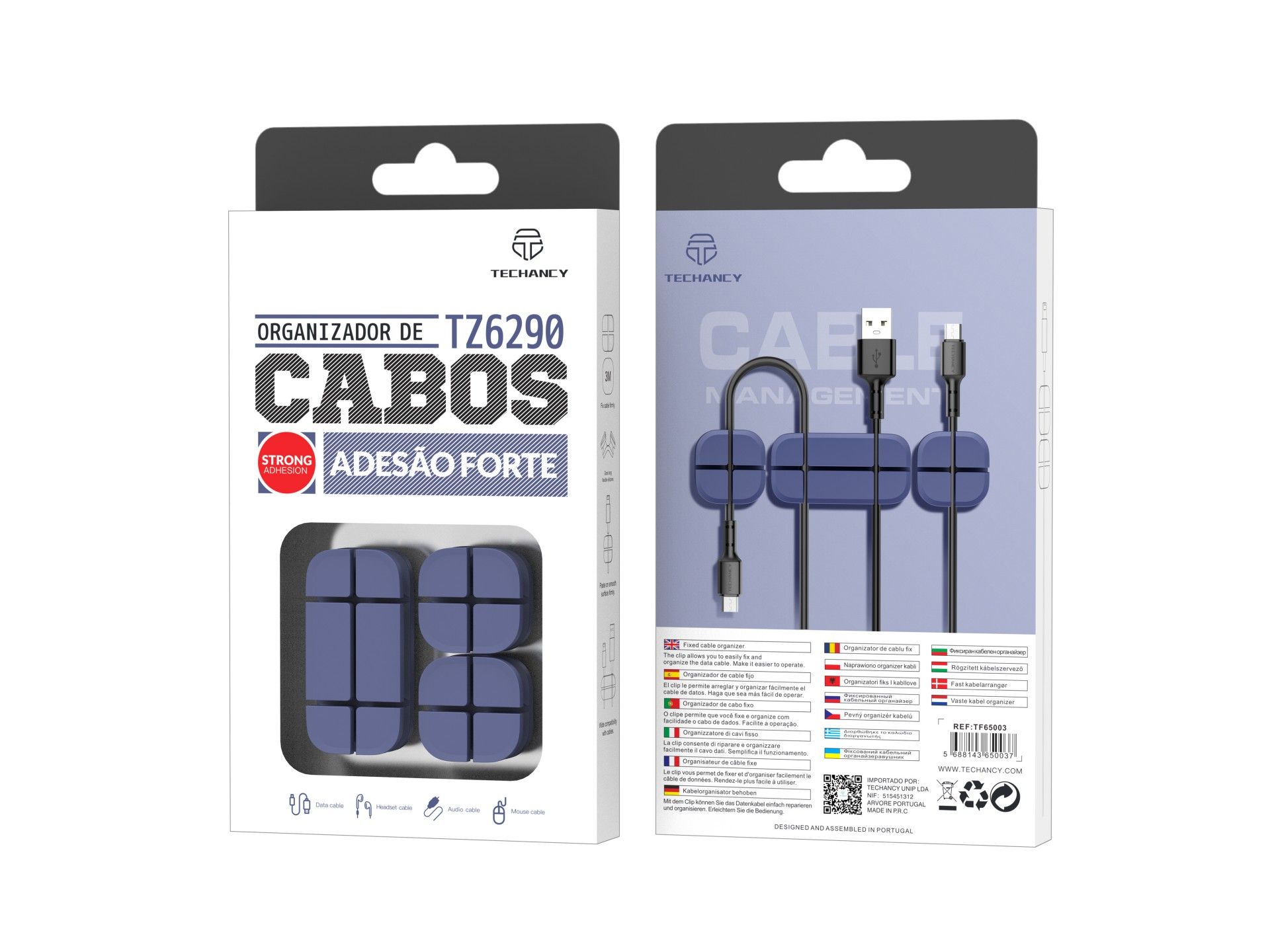 Techancy cable organizer, TZ6290, pack of 3, organizes cables neatly to keep your desk tidy, blue.