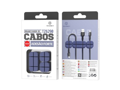 Techancy cable organizer, TZ6290, pack of 3, organizes cables neatly to keep your desk tidy, blue.