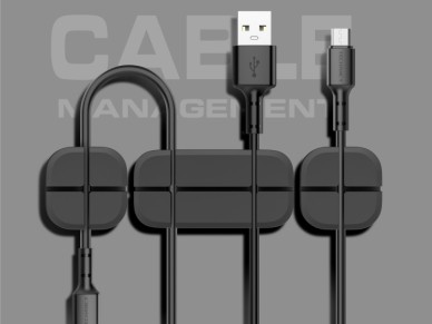 Techancy cable organizer, TZ6290, pack of 3, keeps cables organized to keep your desk tidy, black.