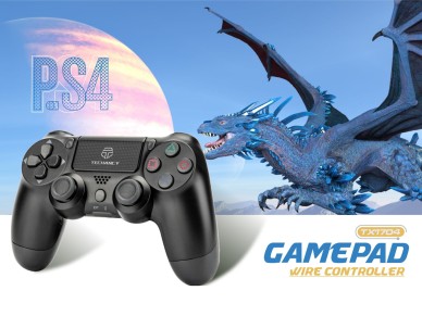 Controlador de jogos com fio USB Techancy para PS4 + PC, TX1704, com joystick duplo com feedback vib Controlador de jogos com fio USB Techancy para PS4 + PC, TX1704, com joystick duplo com feedback vib