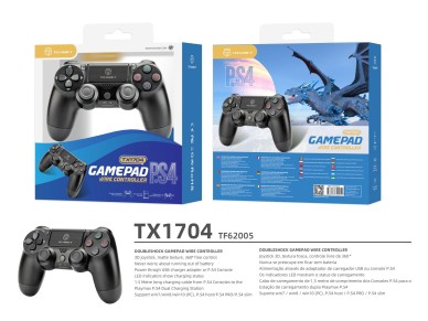Controlador de jogos com fio USB Techancy para PS4 + PC, TX1704, com joystick duplo com feedback vib Controlador de jogos com fio USB Techancy para PS4 + PC, TX1704, com joystick duplo com feedback vib