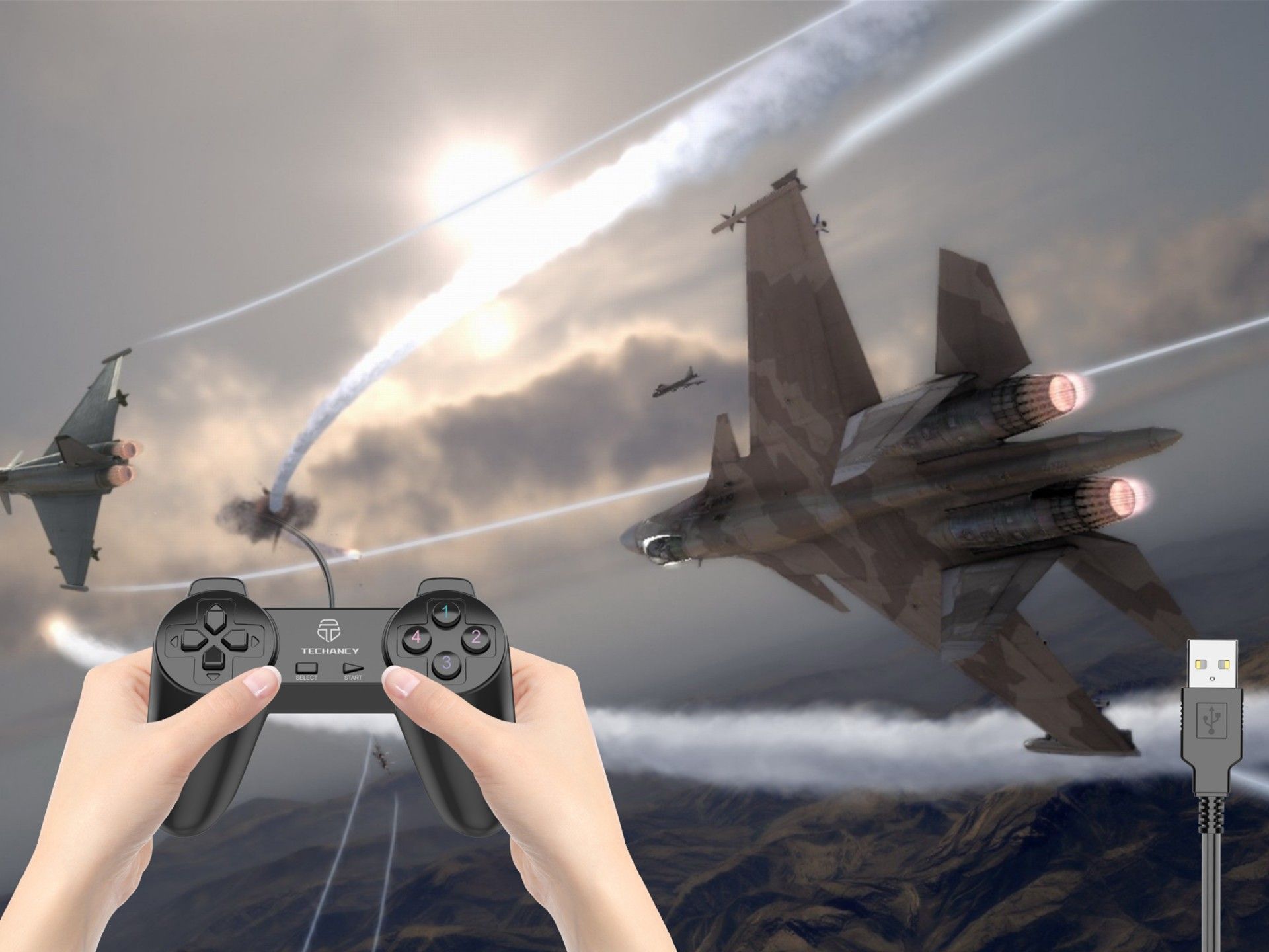 Mando para juegos de PC con cable Techancy TX1701 y vibración, color negro