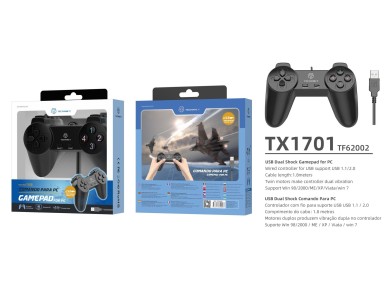 Controlador de jogos com fio para PC Techancy, TX1701, com feedback vibrat�rio, preto