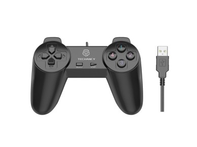 Controlador de jogos com fio para PC Techancy, TX1701, com feedback vibrat�rio, preto