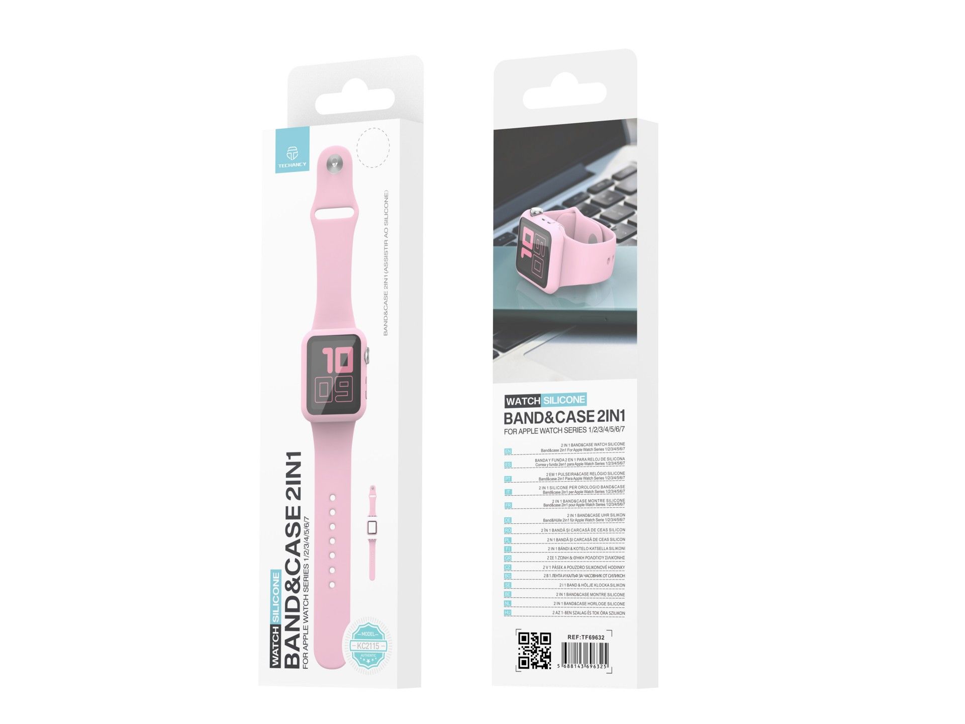 Pulseira de silicone para relógio Techancy, KC2115, pulseira com protetor de ecrã, compatível com Ap