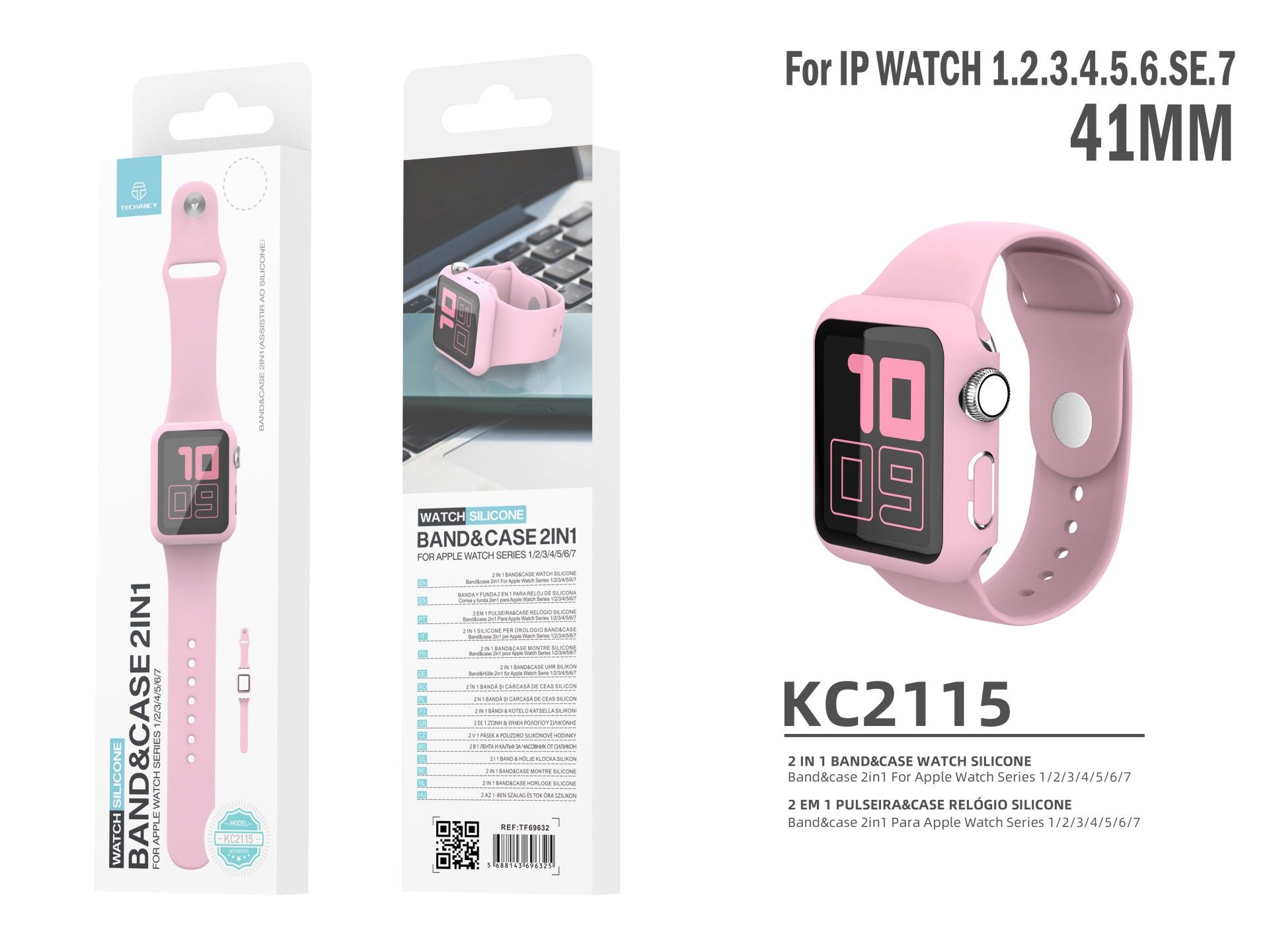 Pulseira de silicone para relógio Techancy, KC2115, com protetor de ecrã, compatível com Apple Watch