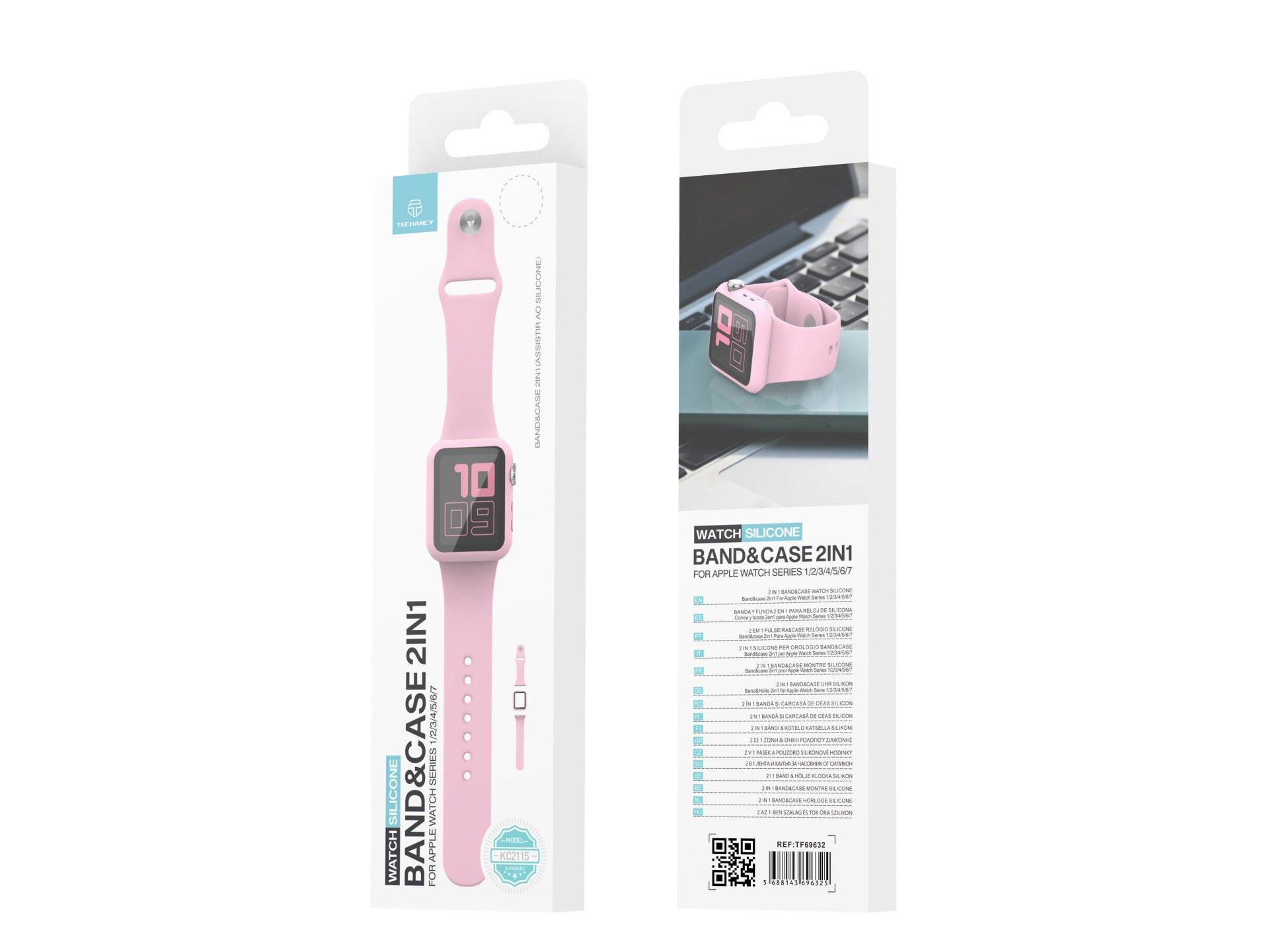 Pulseira de silicone para relógio Techancy, KC2115, com protetor de ecrã, compatível com Apple Watch