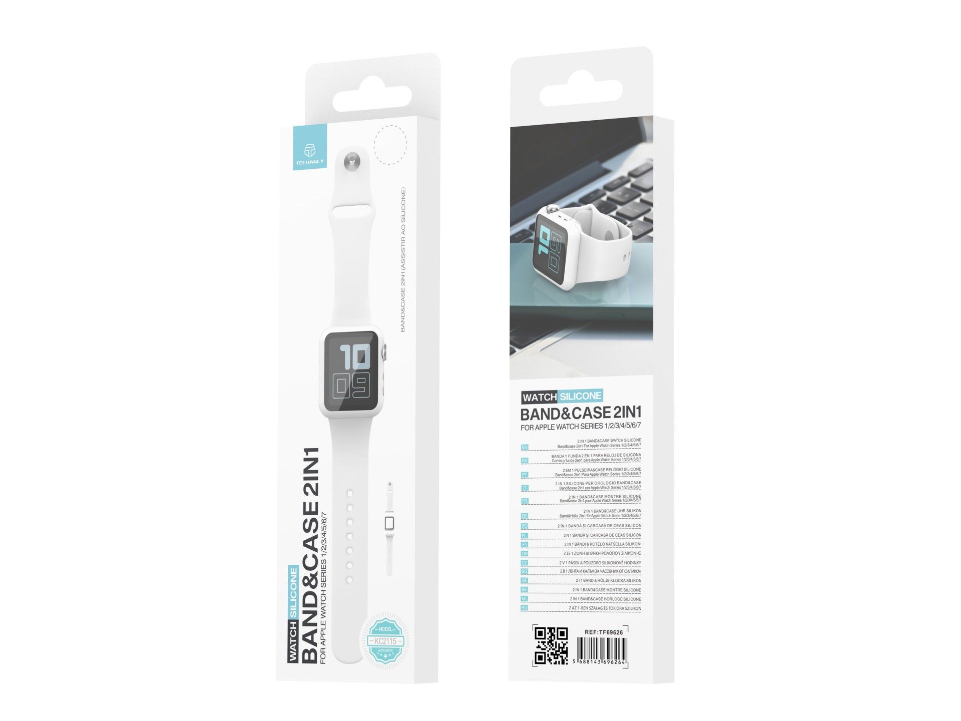 Pulseira de silicone para relógio Techancy, KC2115, com protetor de ecrã, compatível com Apple Watch