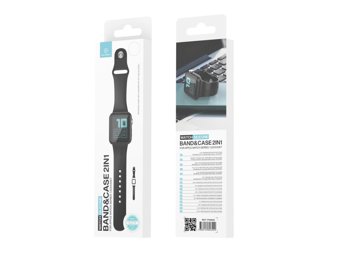 Techancy KC2115 Silicone Watch Band with Screen Protector, Compatible with Apple Watch 44mm, Black