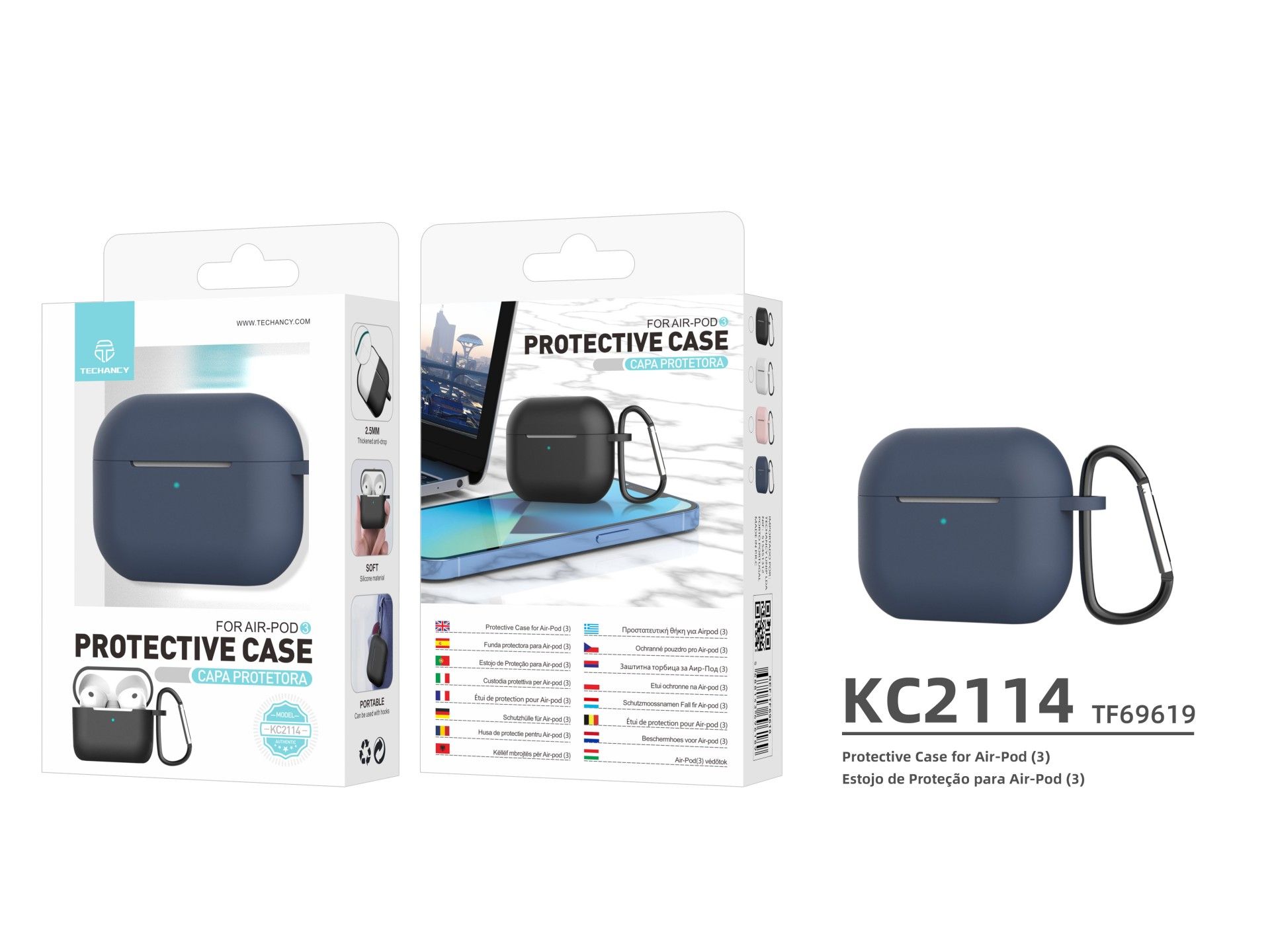 Funda de silicona para auriculares Techancy KC2114, compatible con AirPods de tercera generación, co