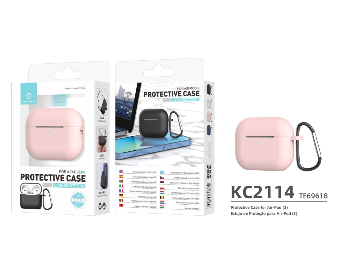 Techancy KC2114 silicone earphone case, compatible with 3rd generation AirPods, pink.
