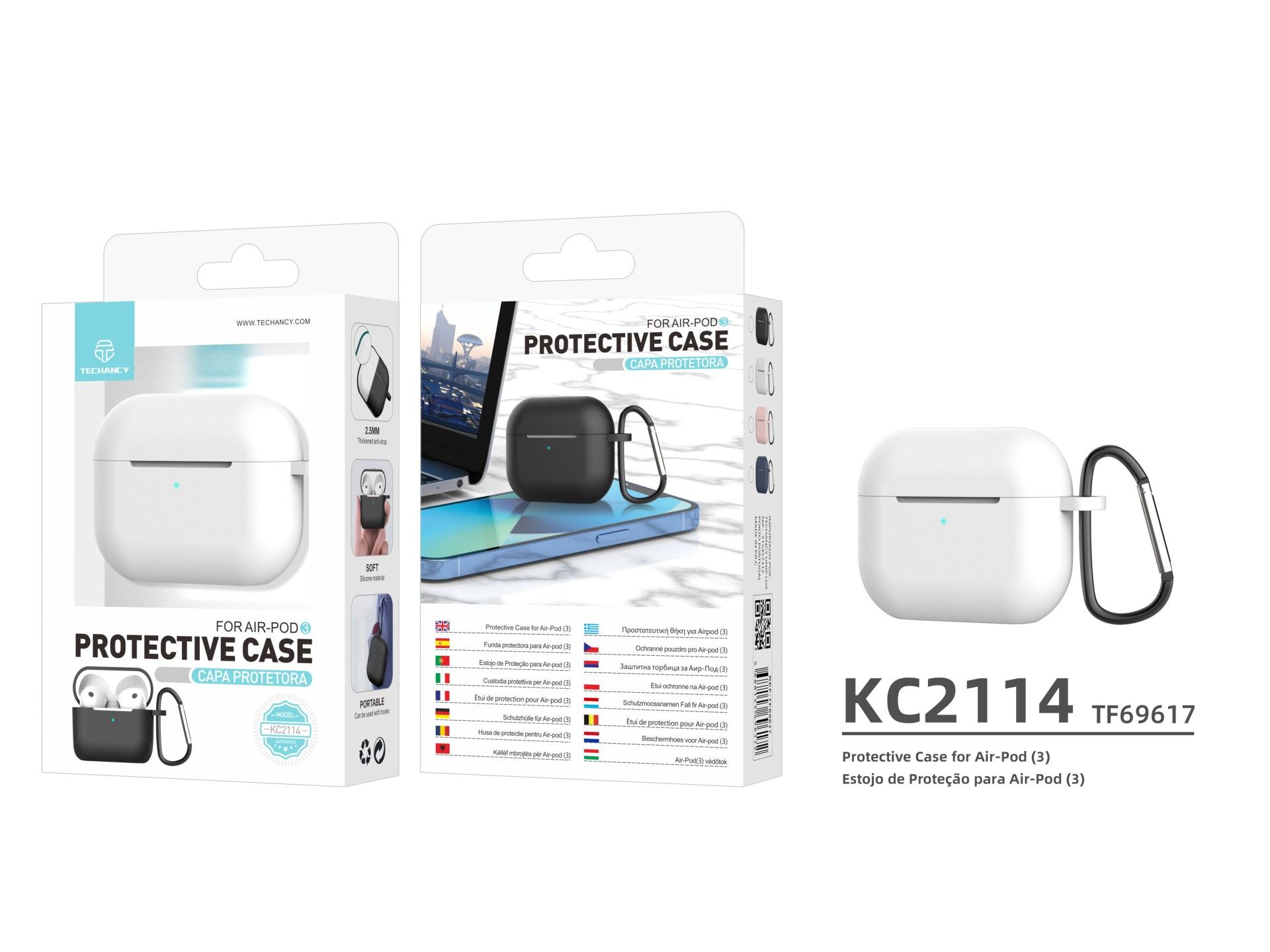 Techancy KC2114 silicone earphone case, compatible with 3rd generation AirPods, White