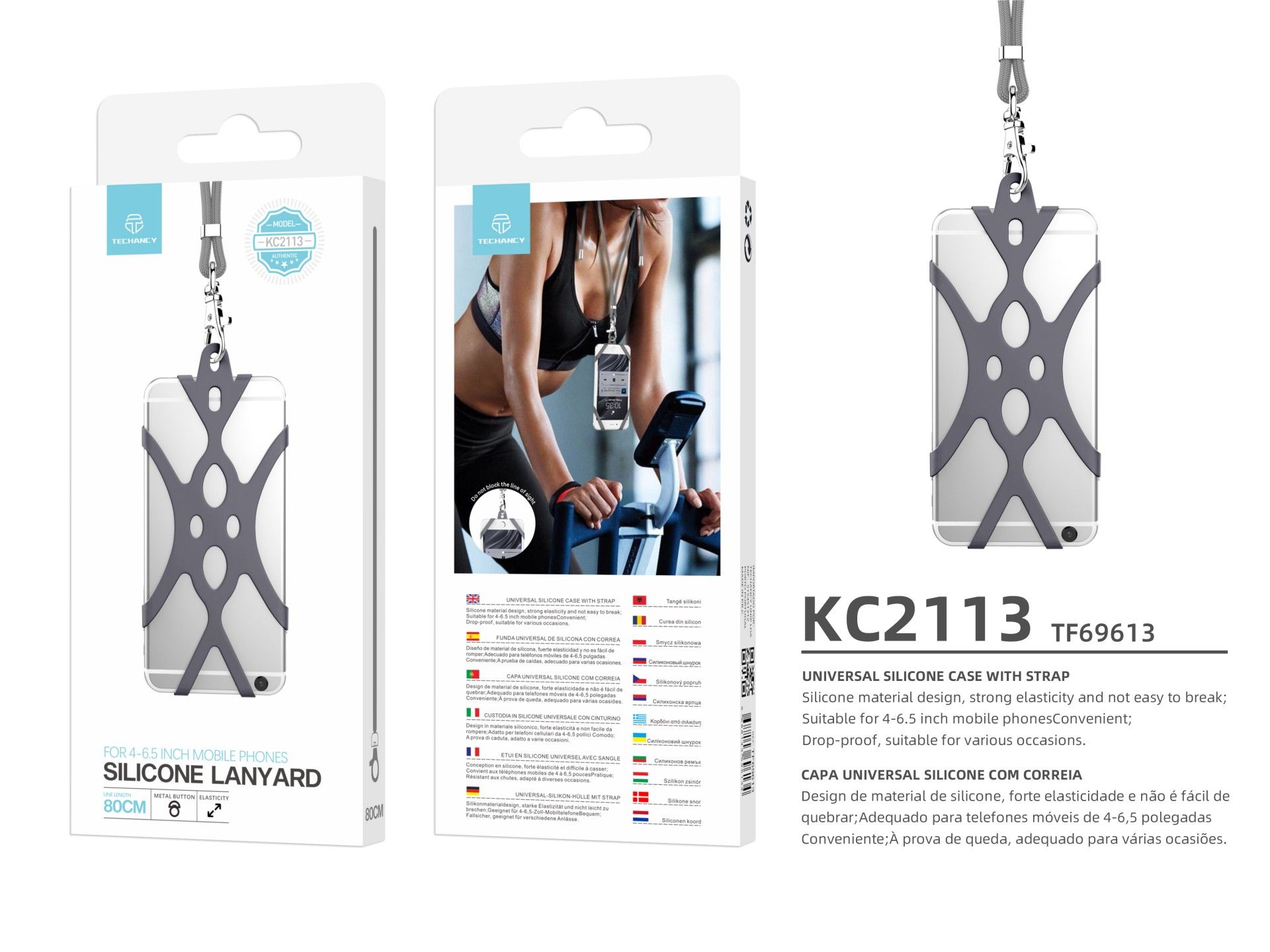 Correio universal de silicone para telemóvel Techancy 80 cm, KC2113, compatível com todos os modelos