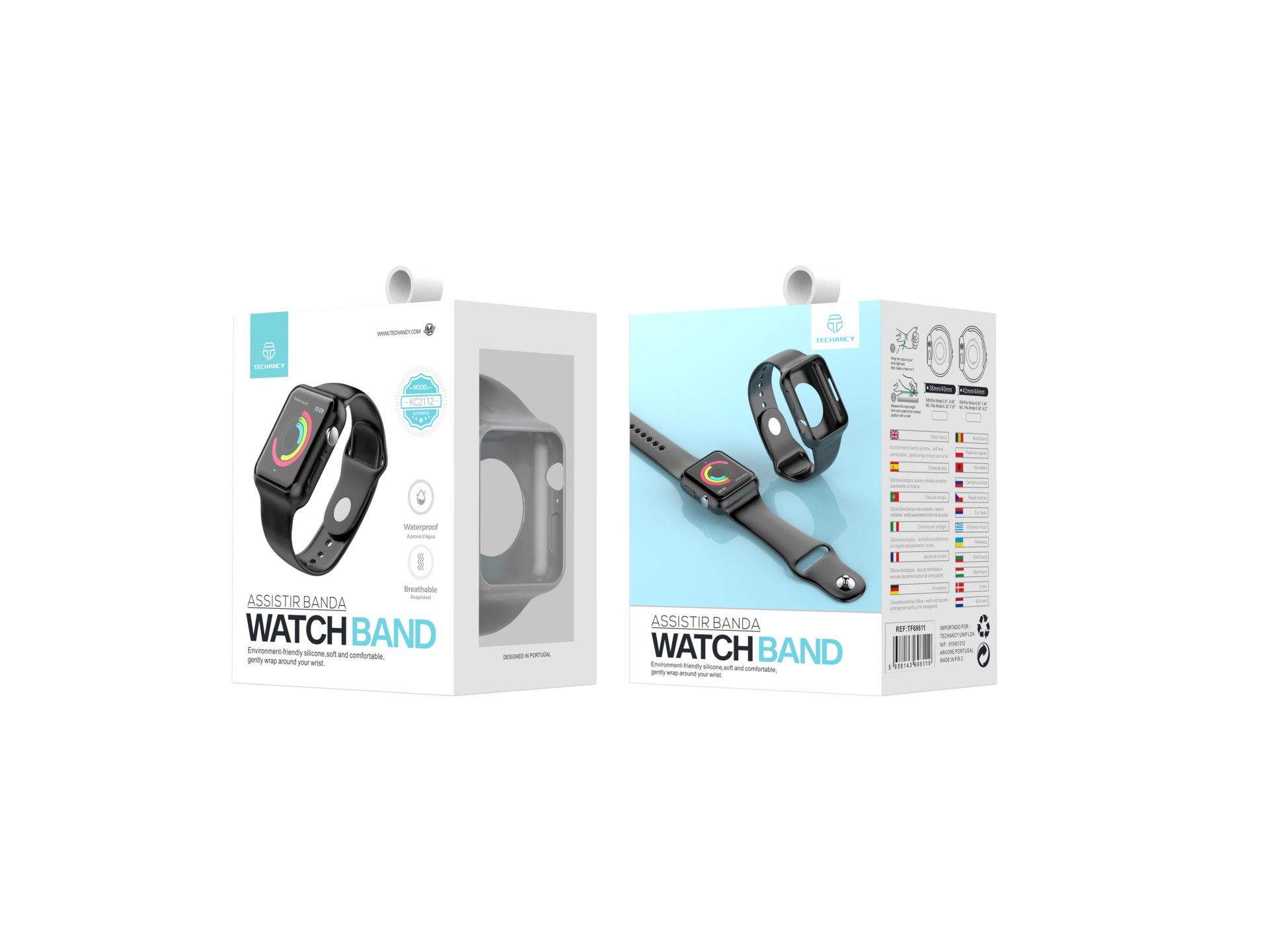 Correa de reloj Techancy KC2112 totalmente adhesiva, compatible con Apple Watch de 42-44 mm, gris