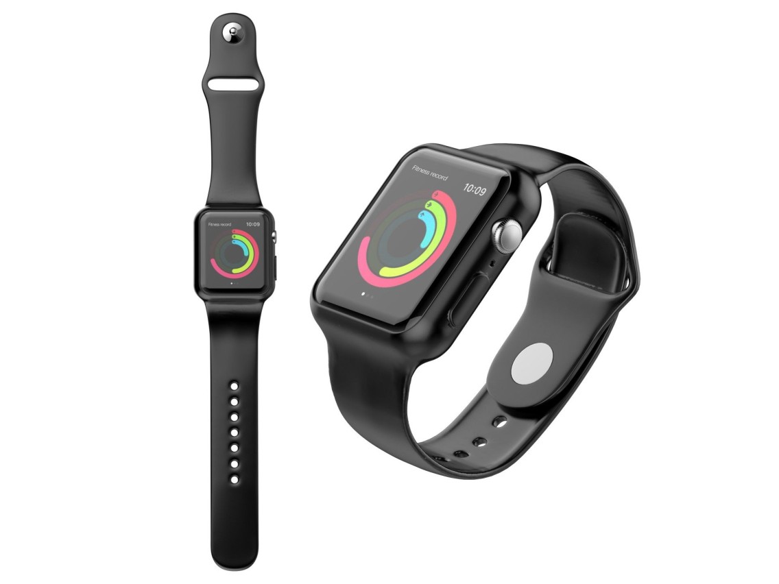 Fully adhesive watch band for Techancy watch, KC2112, compatible with Apple Watch 42-44 mm, Black