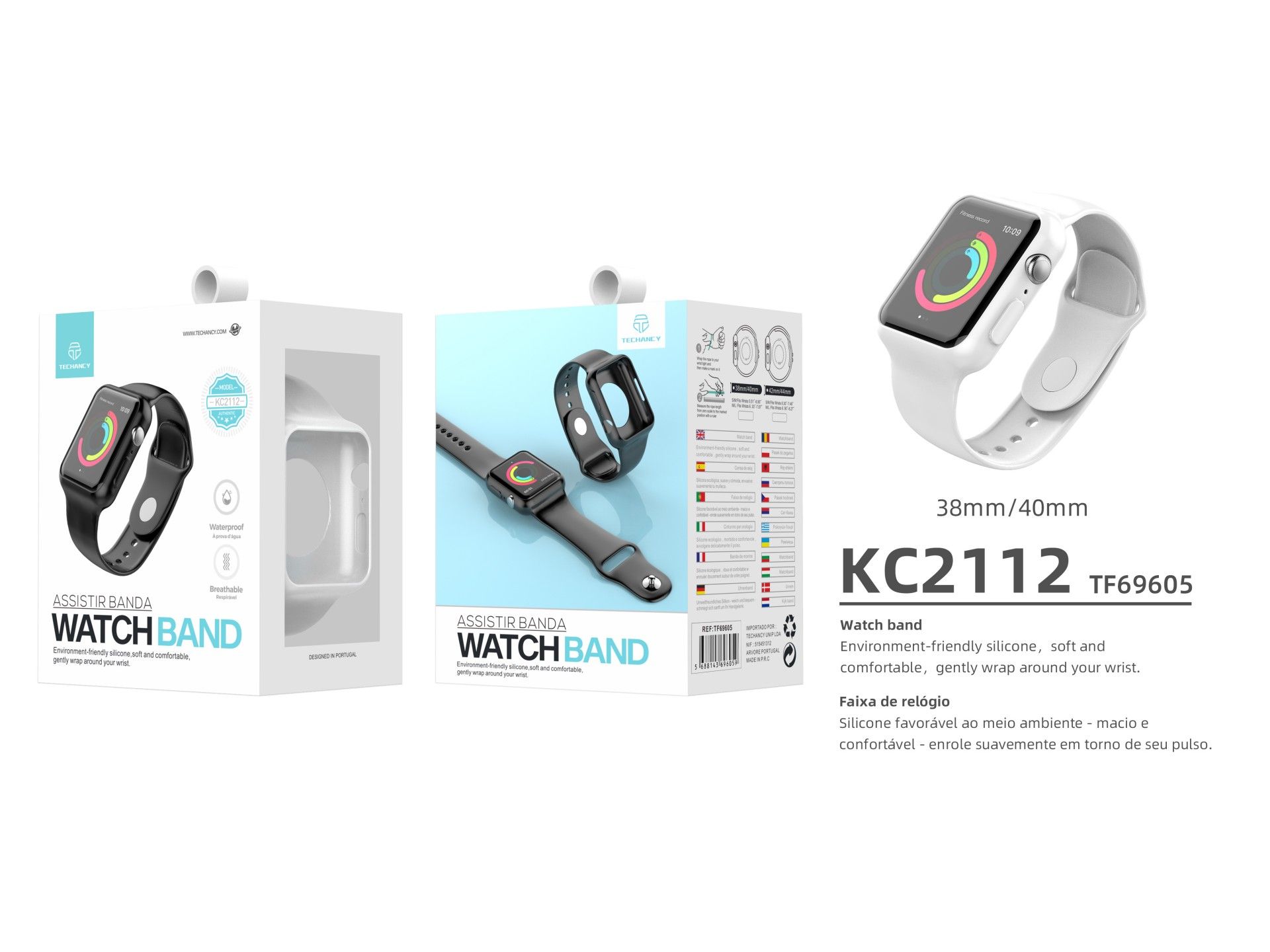 Techancy KC2112 Fully Adhesive Watch Band, Compatible with Apple Watch 38-40 mm, White