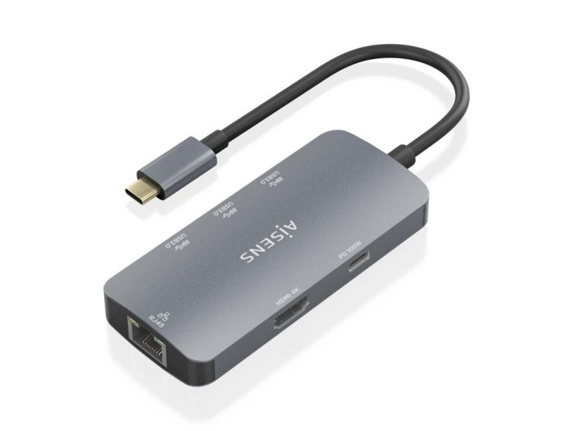 Docking USB Type-C Aisens ASUC-6P019-GR/ 1xHDMI 4K/ 3xUSB/ 1xRJ45/ 1xUSB Type-C PD/ Cinza
