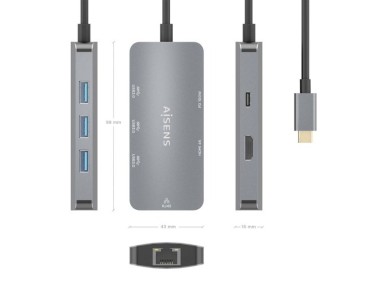 Docking USB Tipo-C Aisens ASUC-6P019-GR/ 1xHDMI 4K/ 3xUSB/ 1xRJ45/ 1xUSB Tipo-C PD/ Gris
