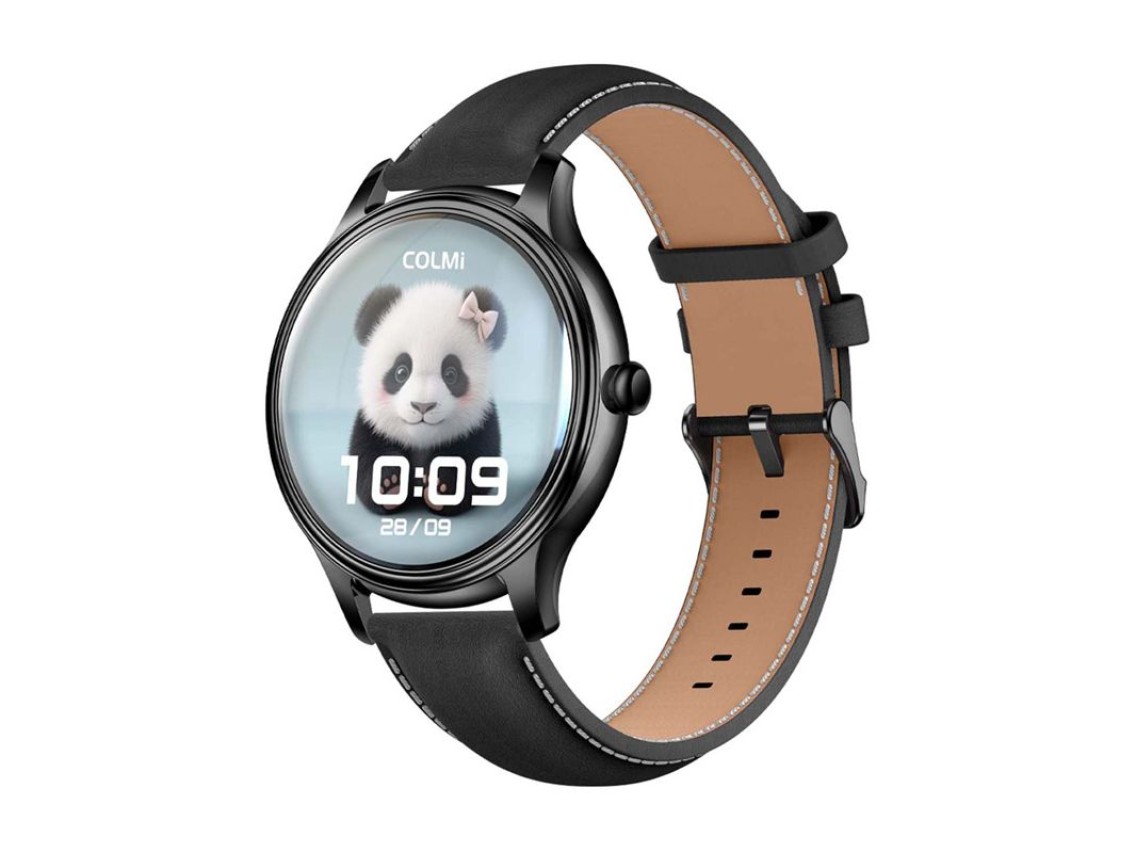 COLMI L28 Smart Watch (black silicone + black leather strap)