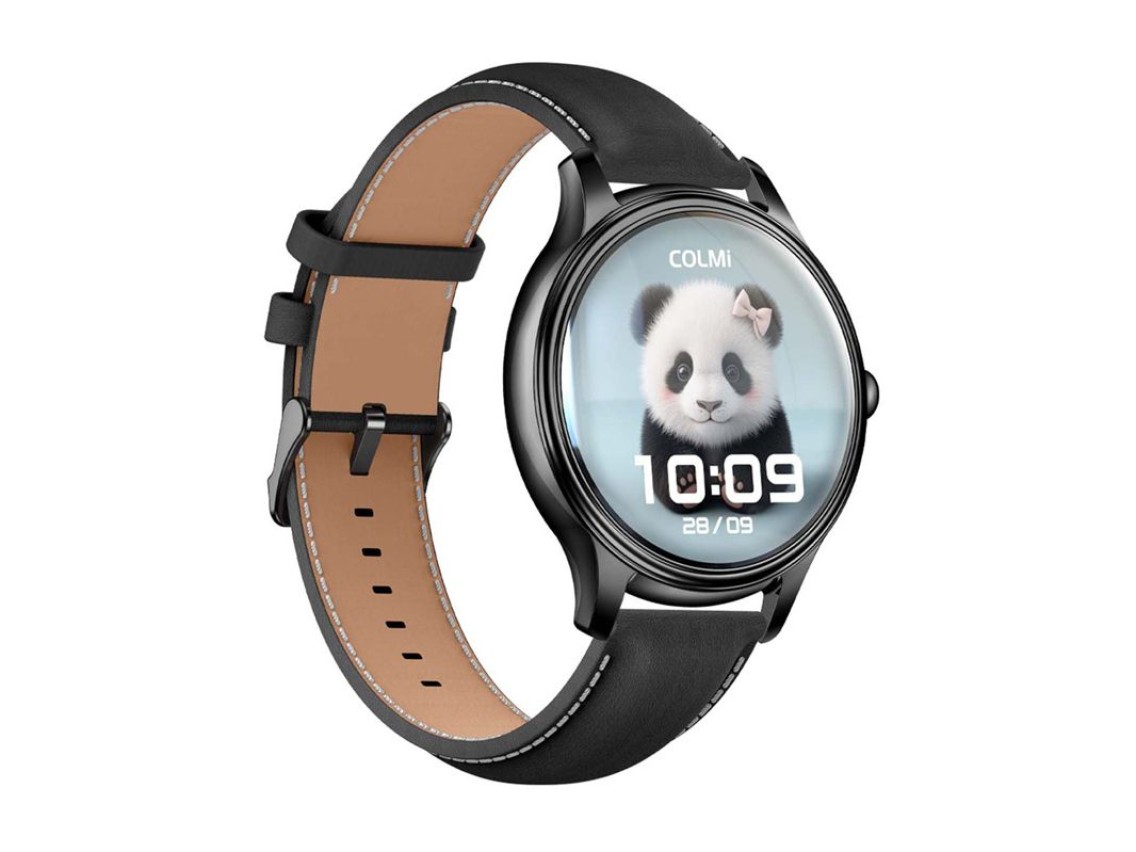 COLMI L28 Smart Watch (black silicone + black leather strap)