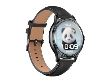 COLMI L28 Smart Watch (black silicone + black leather strap)