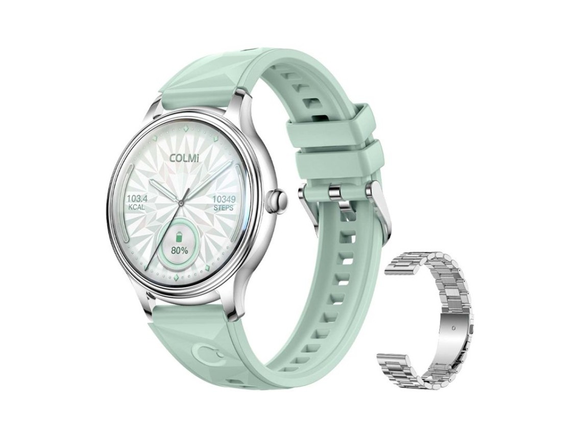 Reloj inteligente COLMI L28 (plata-verde + correa de acero plateada)