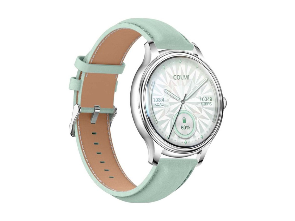 Rel�gio inteligente COLMI L28 (prateado-verde + pulseira de couro verde)