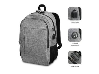 Mochila Subblim Urban Lock para Port�tiles hasta 16"/ Puerto USB/ Antirrobo/ Gris