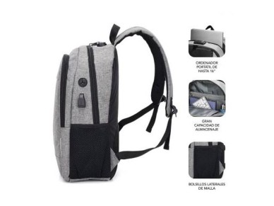 Mochila Subblim Urban Lock para Port�tiles hasta 16"/ Puerto USB/ Antirrobo/ Gris