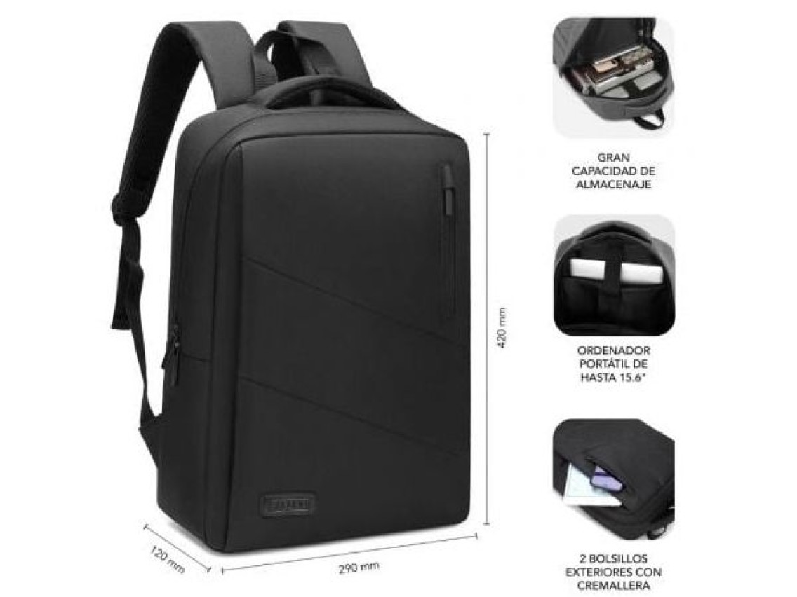 Mochila Subblim City Backpack para Portátiles hasta 15.6"/ Puerto USB/ Negra