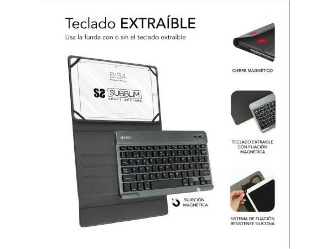Capa para teclado Bluetooth Subblim Keytab Pro para tablets de 10,1" a 10,8" / Preta